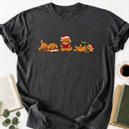 Golden Retriever Gingerbread Trio Printed T-Shirt | Christmas Reader Gift Dark Heather