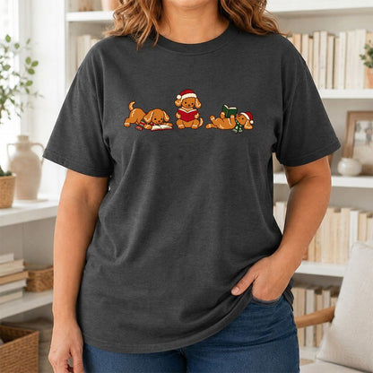 Golden Retriever Gingerbread Trio Printed T-Shirt | Christmas Reader Gift Dark Heather