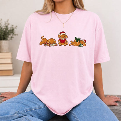Golden Retriever Gingerbread Trio Printed T-Shirt | Christmas Reader Gift Light Pink