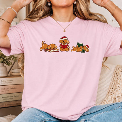 Golden Retriever Gingerbread Trio Printed T-Shirt | Christmas Reader Gift Light Pink