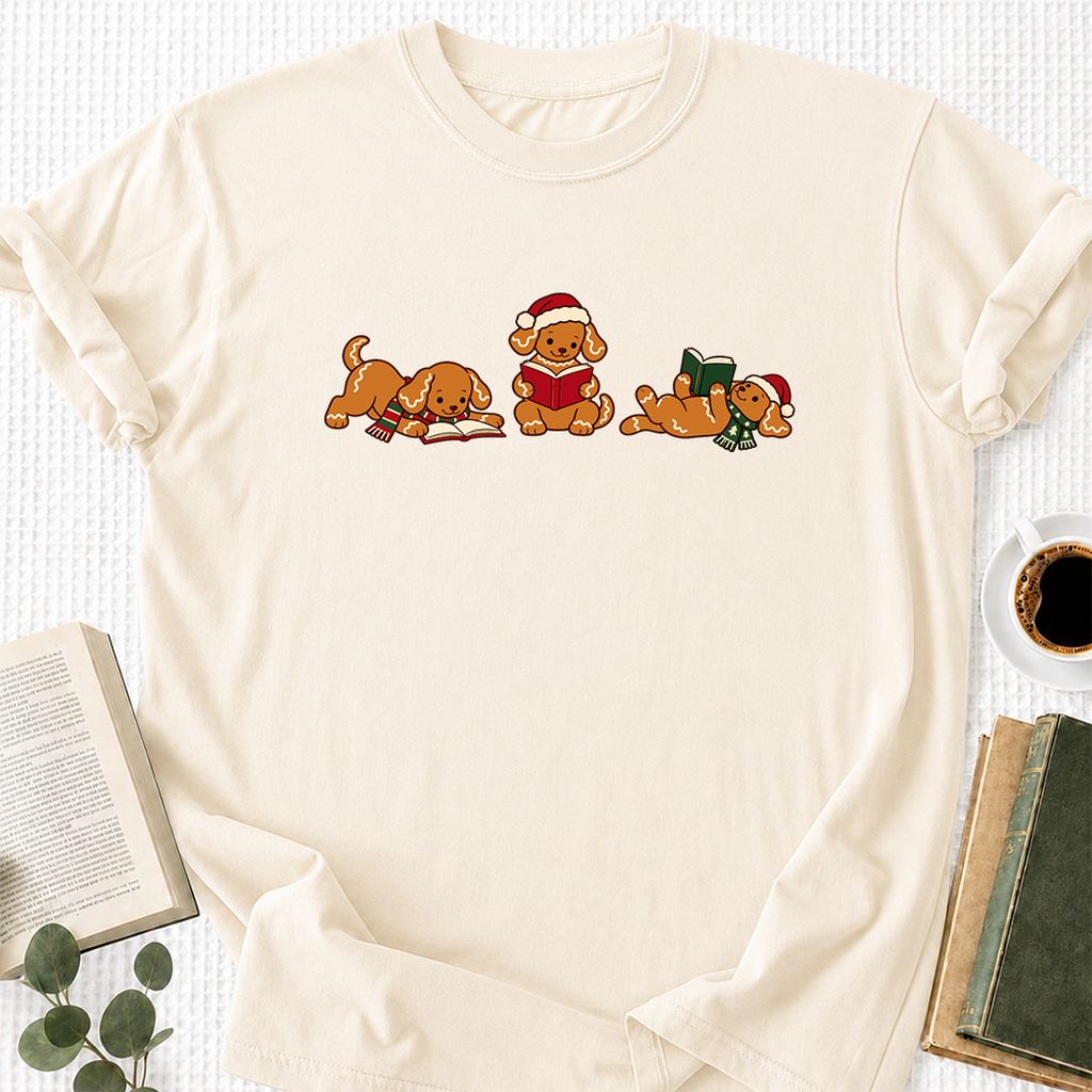 Golden Retriever Gingerbread Trio Printed T-Shirt | Christmas Reader Gift Natural
