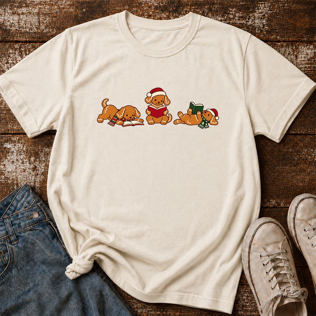 Golden Retriever Gingerbread Trio Printed T-Shirt | Christmas Reader Gift Natural