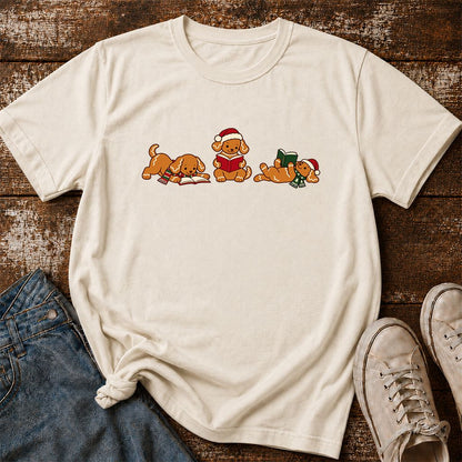 Golden Retriever Gingerbread Trio Printed T-Shirt | Christmas Reader Gift Natural