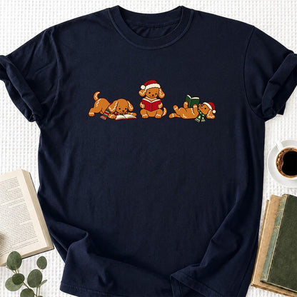 Golden Retriever Gingerbread Trio Printed T-Shirt | Christmas Reader Gift Navy