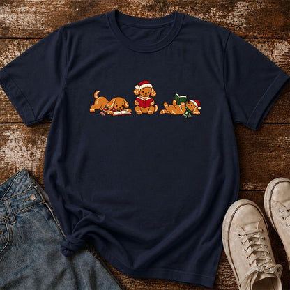 Golden Retriever Gingerbread Trio Printed T-Shirt | Christmas Reader Gift Navy