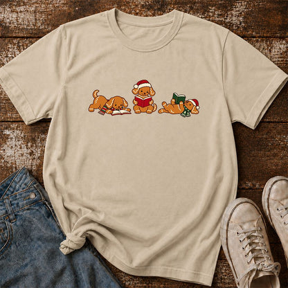 Golden Retriever Gingerbread Trio Printed T-Shirt | Christmas Reader Gift Sand