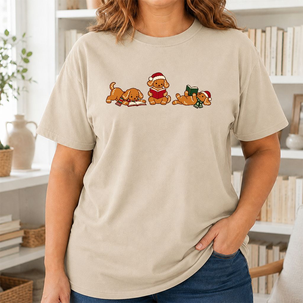 Golden Retriever Gingerbread Trio Printed T-Shirt | Christmas Reader Gift Sand