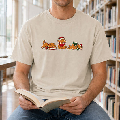 Golden Retriever Gingerbread Trio Printed T-Shirt | Christmas Reader Gift Sand