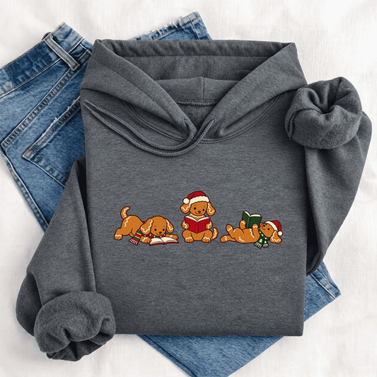 Golden Retriever Gingerbread Trio Softstyle Hoodie | Christmas Reader Gift Dark Heather