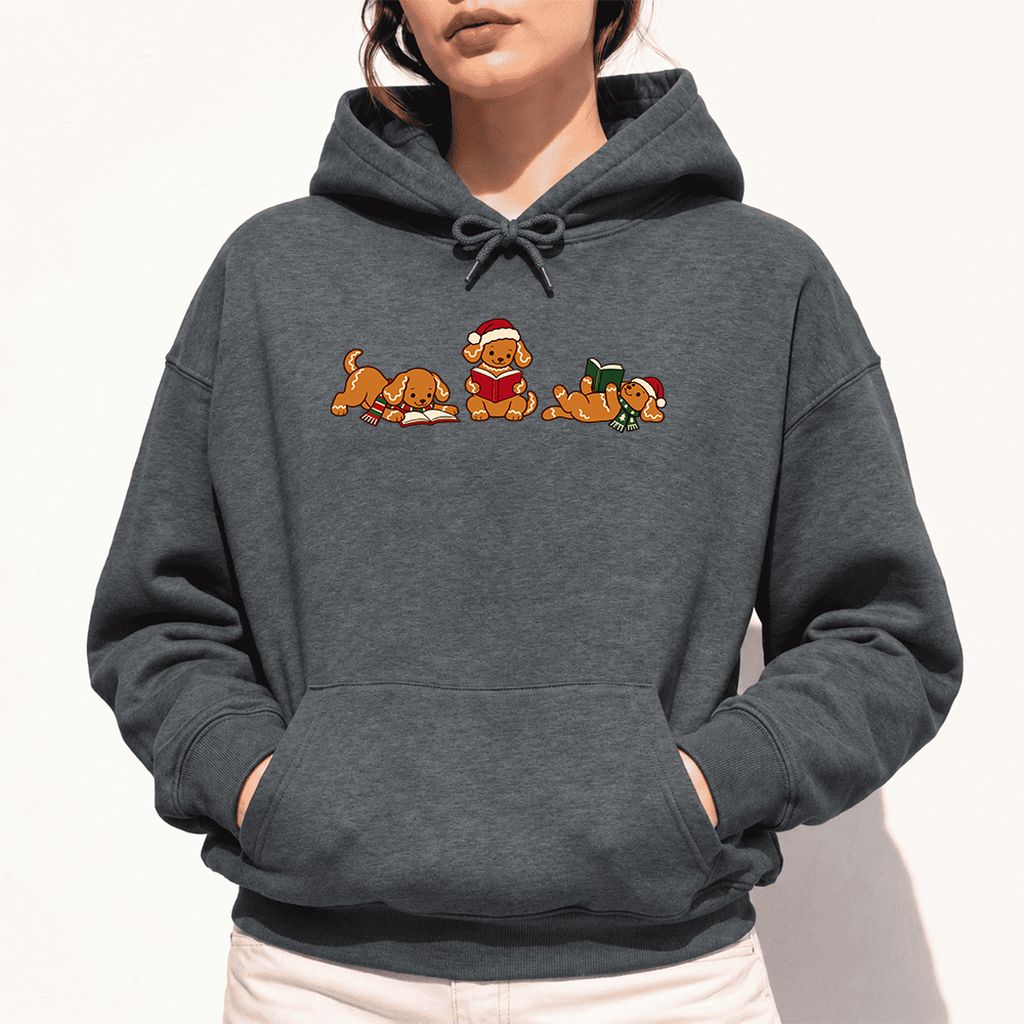 Golden Retriever Gingerbread Trio Softstyle Hoodie | Christmas Reader Gift Dark Heather