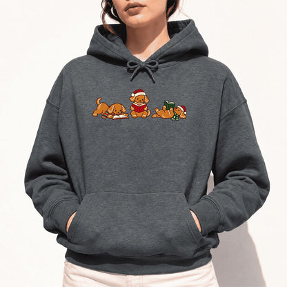 Golden Retriever Gingerbread Trio Softstyle Hoodie | Christmas Reader Gift Dark Heather