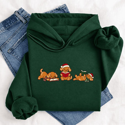 Golden Retriever Gingerbread Trio Softstyle Hoodie | Christmas Reader Gift Forest Green