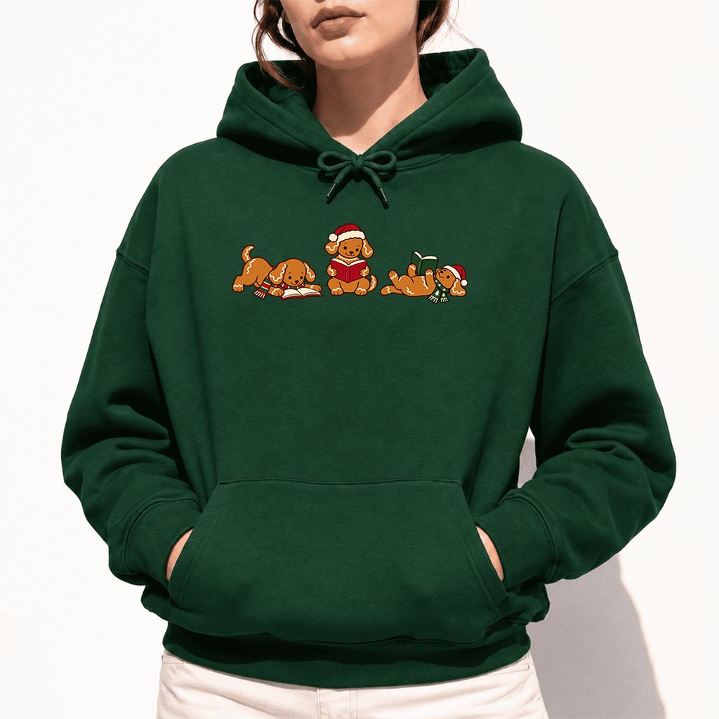 Golden Retriever Gingerbread Trio Softstyle Hoodie | Christmas Reader Gift Forest Green