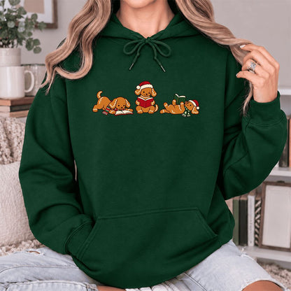 Golden Retriever Gingerbread Trio Softstyle Hoodie | Christmas Reader Gift Forest Green