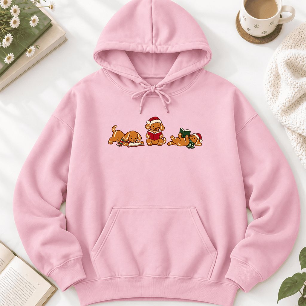 Golden Retriever Gingerbread Trio Softstyle Hoodie | Christmas Reader Gift Light Pink