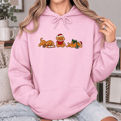 Golden Retriever Gingerbread Trio Softstyle Hoodie | Christmas Reader Gift Light Pink