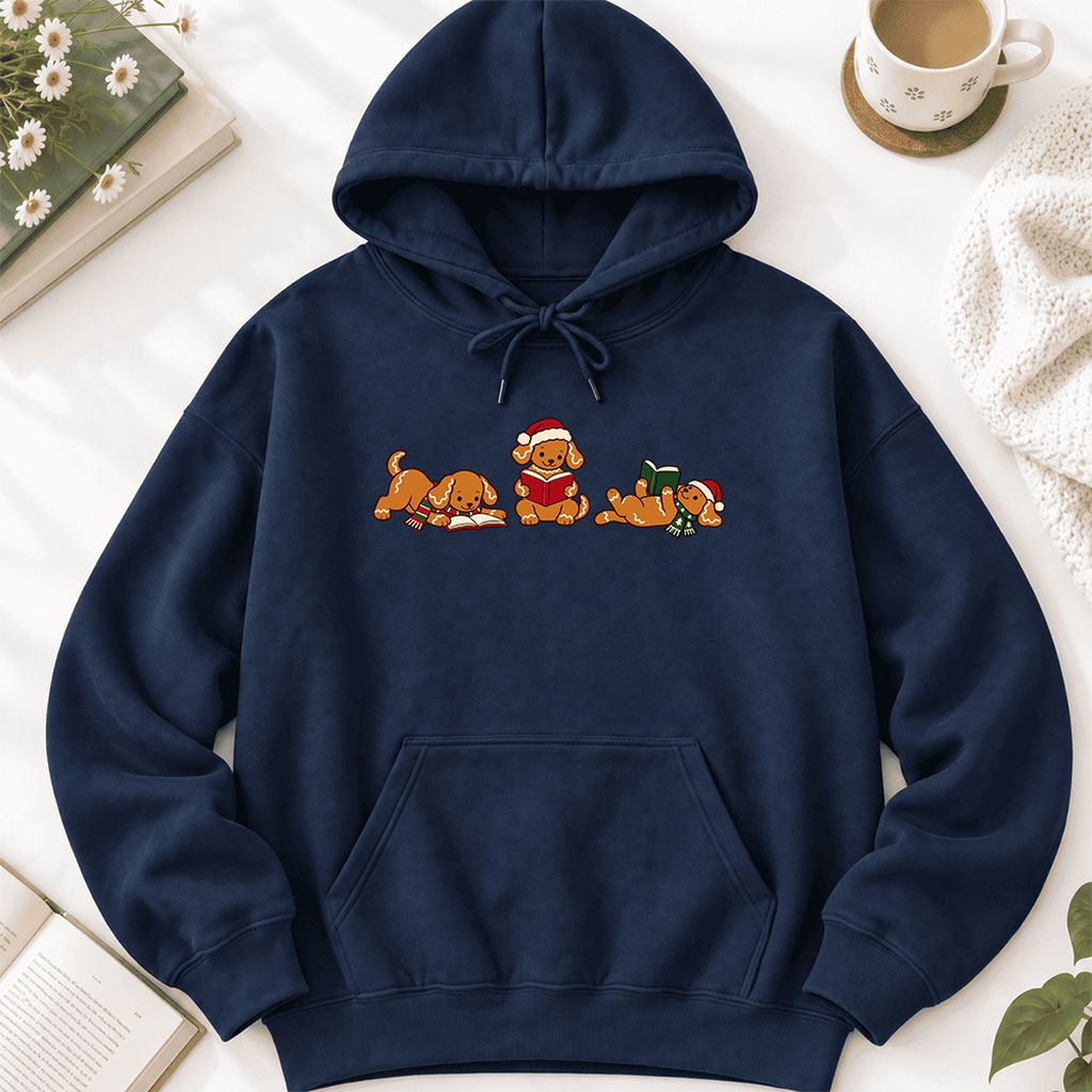 Golden Retriever Gingerbread Trio Softstyle Hoodie | Christmas Reader Gift Navy