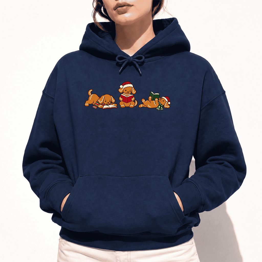Golden Retriever Gingerbread Trio Softstyle Hoodie | Christmas Reader Gift Navy