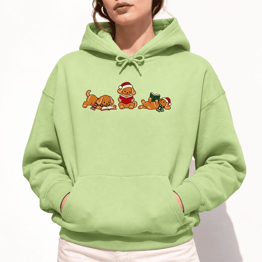 Golden Retriever Gingerbread Trio Softstyle Hoodie | Christmas Reader Gift Pistachio