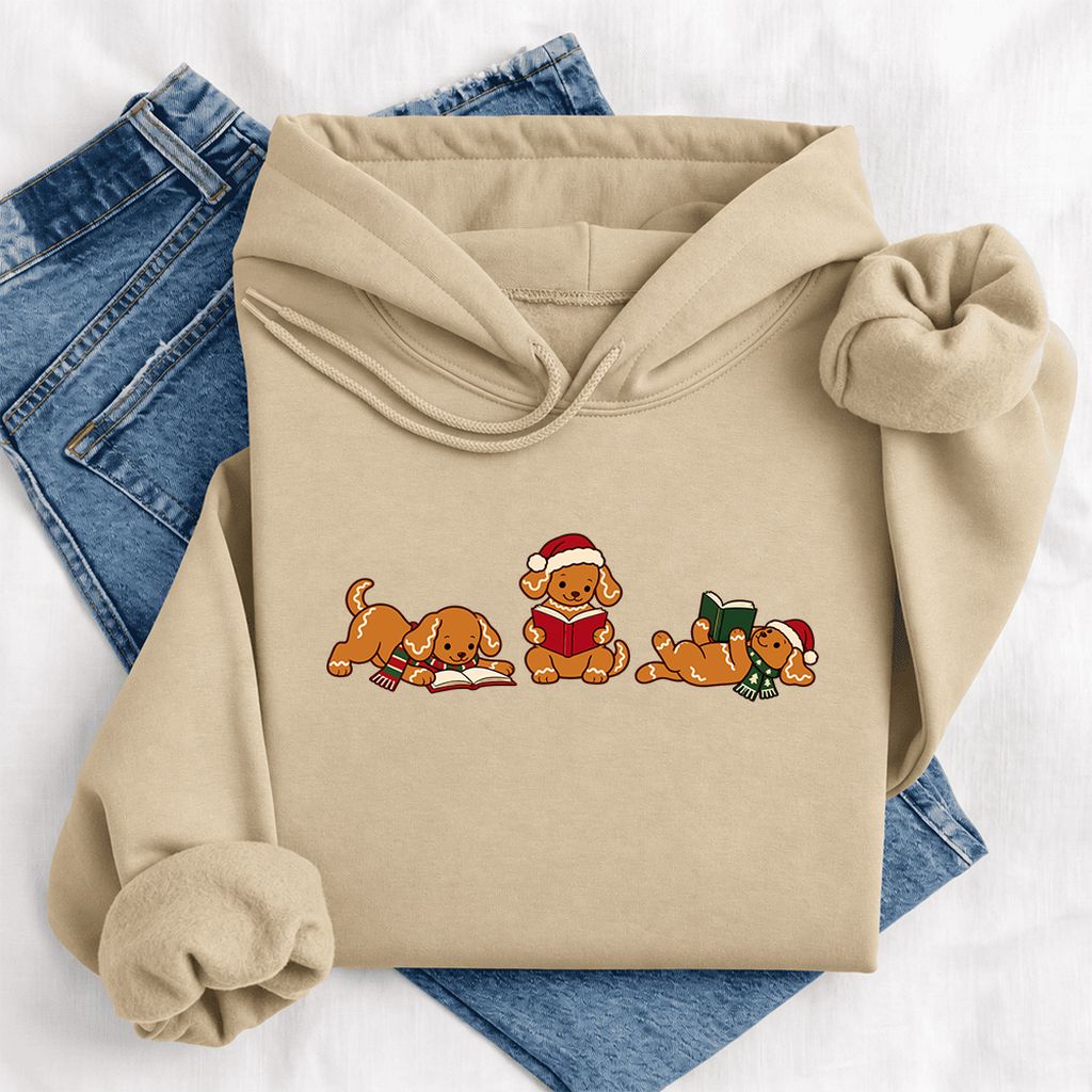 Golden Retriever Gingerbread Trio Softstyle Hoodie | Christmas Reader Gift Sand