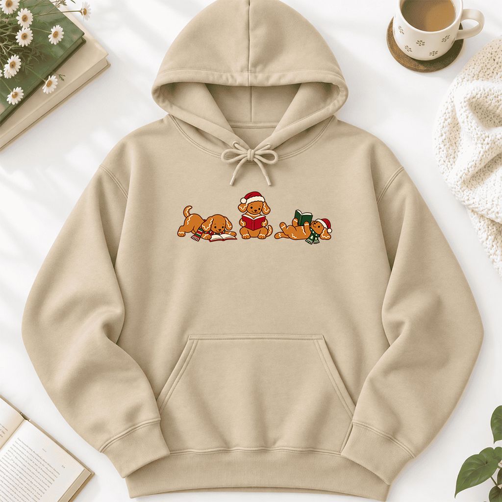Golden Retriever Gingerbread Trio Softstyle Hoodie | Christmas Reader Gift Sand