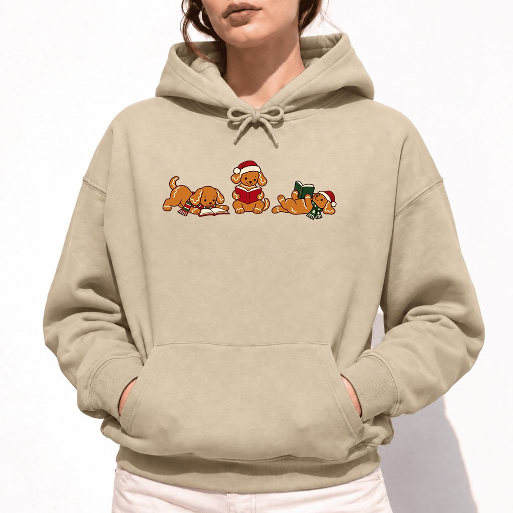 Golden Retriever Gingerbread Trio Softstyle Hoodie | Christmas Reader Gift Sand