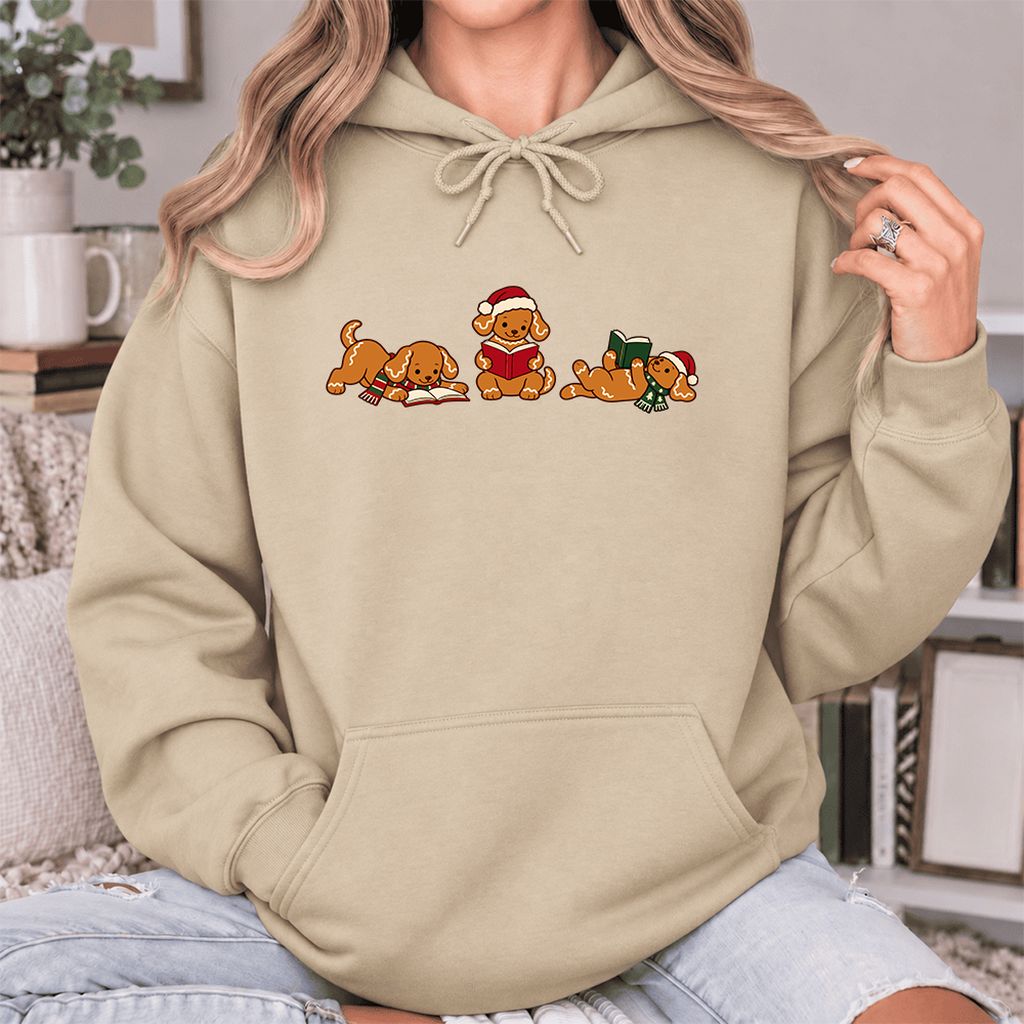 Golden Retriever Gingerbread Trio Softstyle Hoodie | Christmas Reader Gift Sand