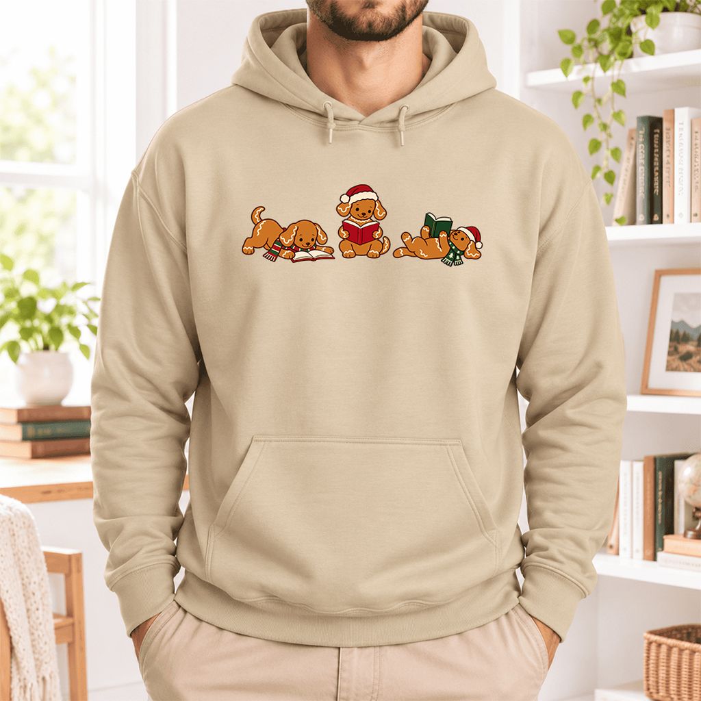 Golden Retriever Gingerbread Trio Softstyle Hoodie | Christmas Reader Gift Sand