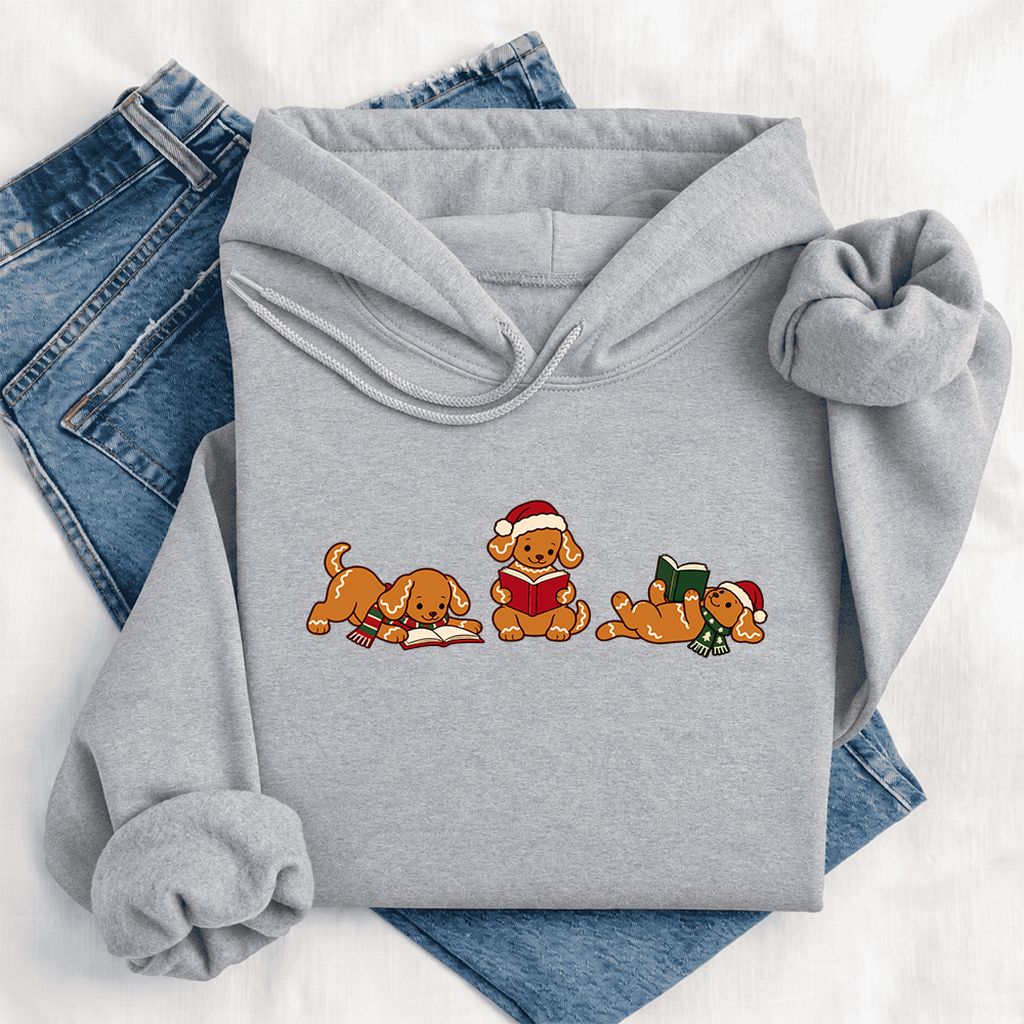 Golden Retriever Gingerbread Trio Softstyle Hoodie | Christmas Reader Gift Sport Grey
