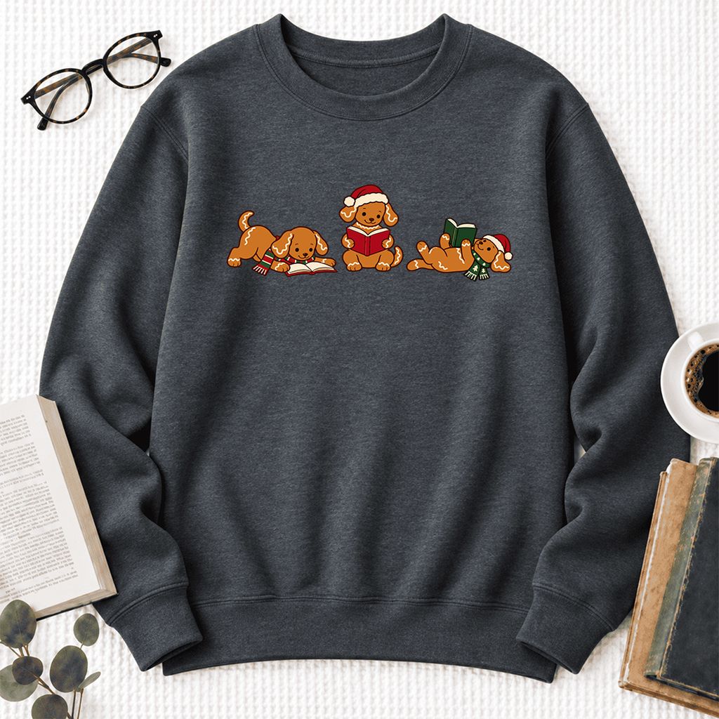 Golden Retriever Gingerbread Trio Softstyle Sweatshirt | Christmas Reader Gift Dark Heather