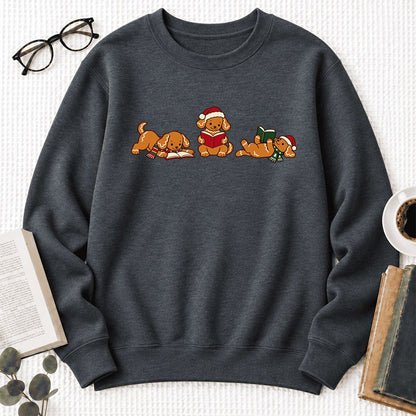 Golden Retriever Gingerbread Trio Softstyle Sweatshirt | Christmas Reader Gift Dark Heather