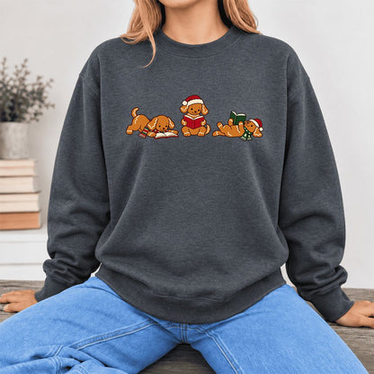 Golden Retriever Gingerbread Trio Softstyle Sweatshirt | Christmas Reader Gift Dark Heather
