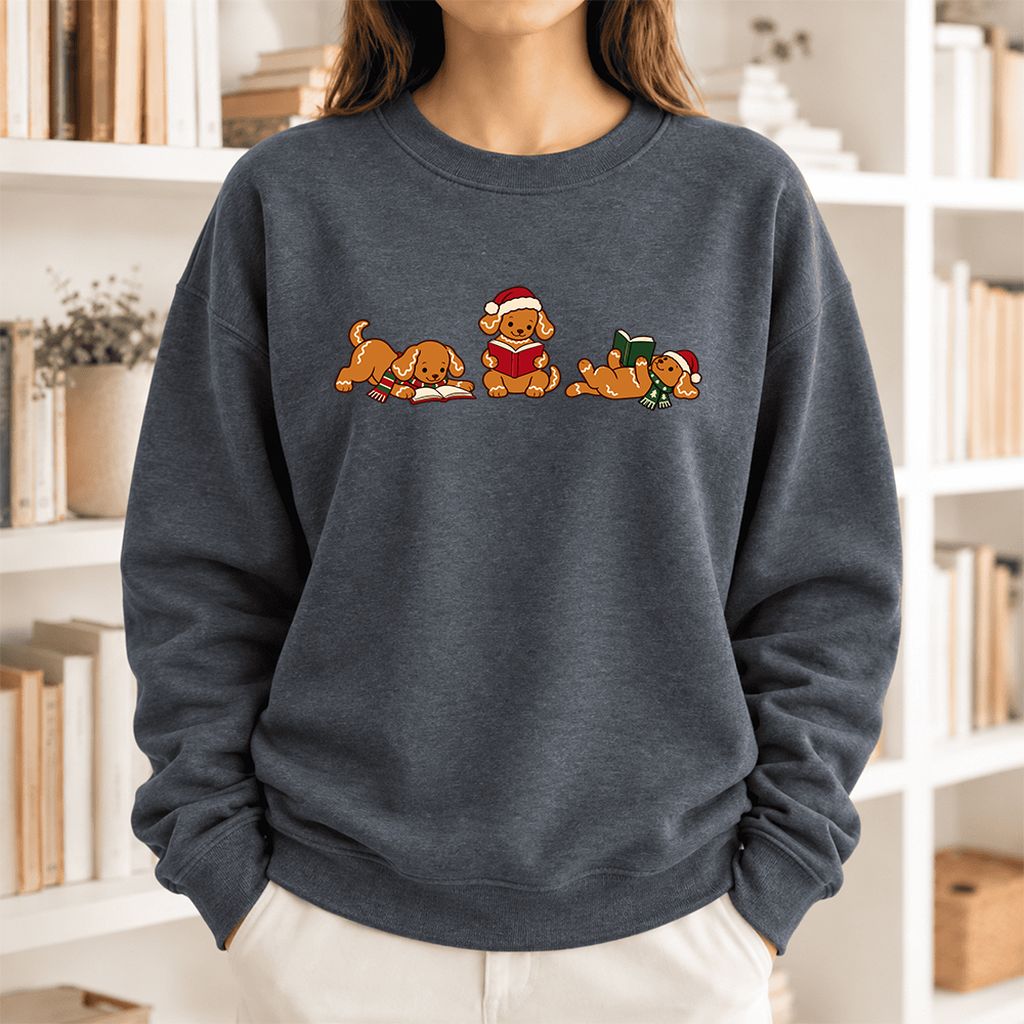 Golden Retriever Gingerbread Trio Softstyle Sweatshirt | Christmas Reader Gift Dark Heather