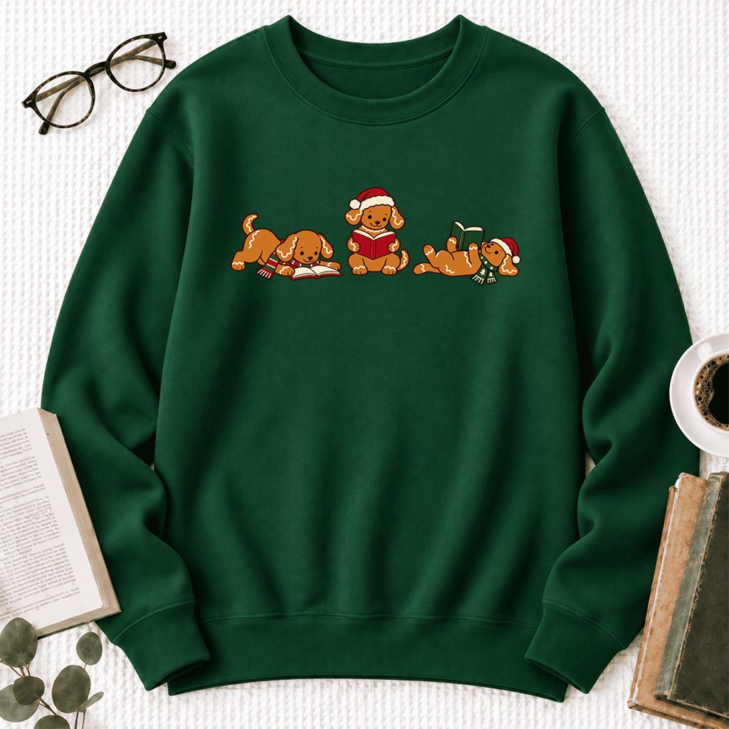 Golden Retriever Gingerbread Trio Softstyle Sweatshirt | Christmas Reader Gift Forest Green