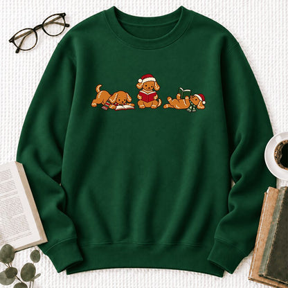 Golden Retriever Gingerbread Trio Softstyle Sweatshirt | Christmas Reader Gift Forest Green