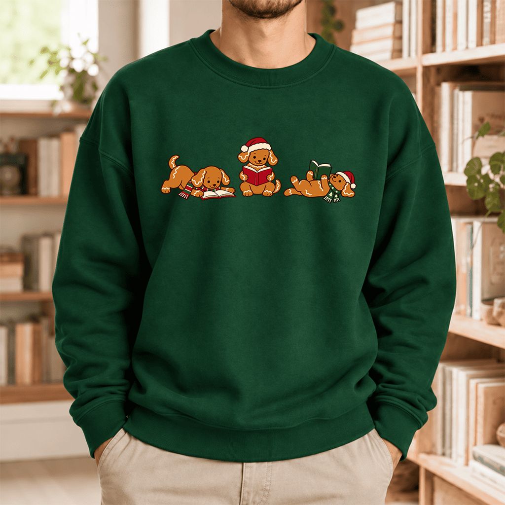 Golden Retriever Gingerbread Trio Softstyle Sweatshirt | Christmas Reader Gift Forest Green