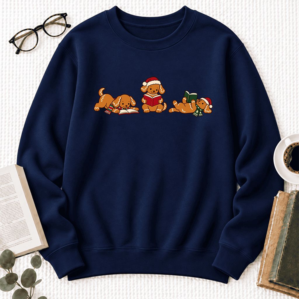 Golden Retriever Gingerbread Trio Softstyle Sweatshirt | Christmas Reader Gift Navy