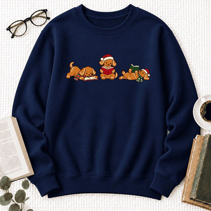 Golden Retriever Gingerbread Trio Softstyle Sweatshirt | Christmas Reader Gift Navy
