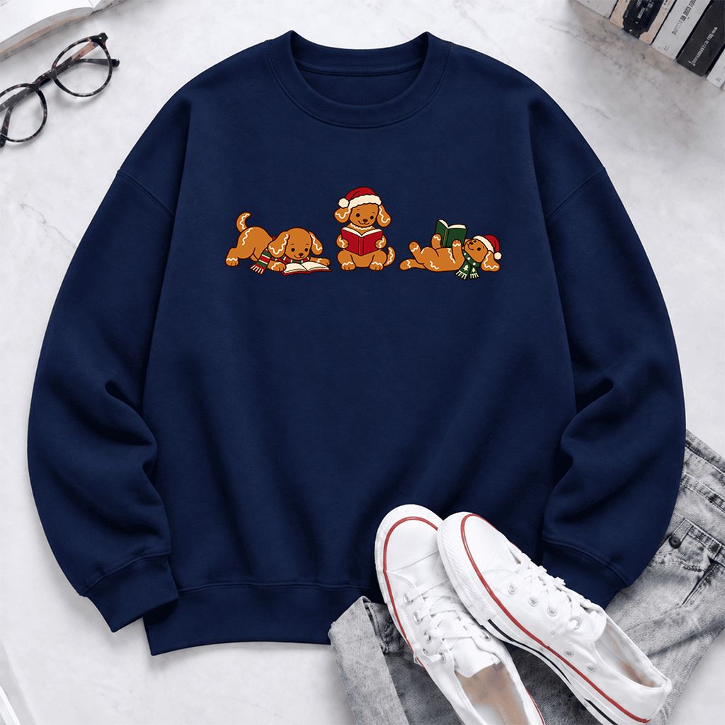 Golden Retriever Gingerbread Trio Softstyle Sweatshirt | Christmas Reader Gift Navy