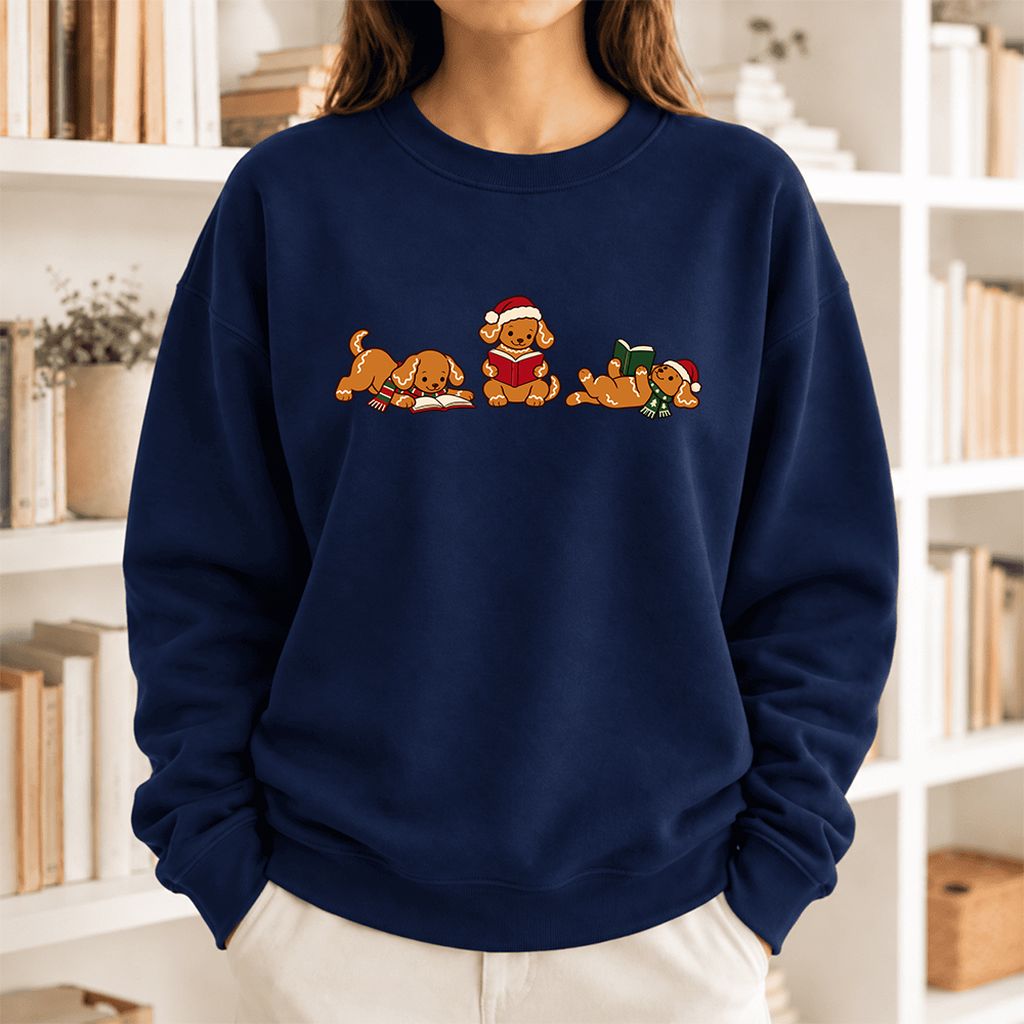 Golden Retriever Gingerbread Trio Softstyle Sweatshirt | Christmas Reader Gift Navy