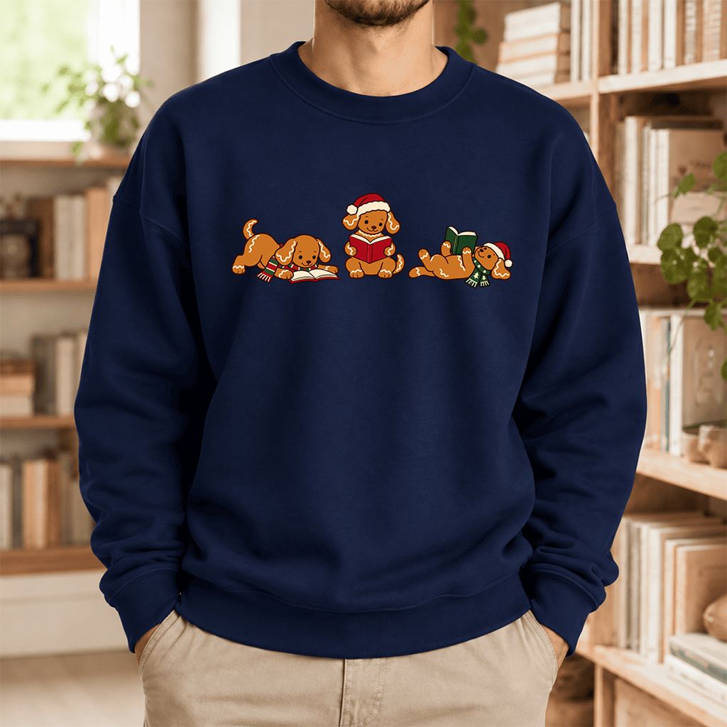 Golden Retriever Gingerbread Trio Softstyle Sweatshirt | Christmas Reader Gift Navy