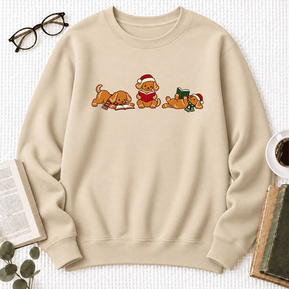 Golden Retriever Gingerbread Trio Softstyle Sweatshirt | Christmas Reader Gift Sand