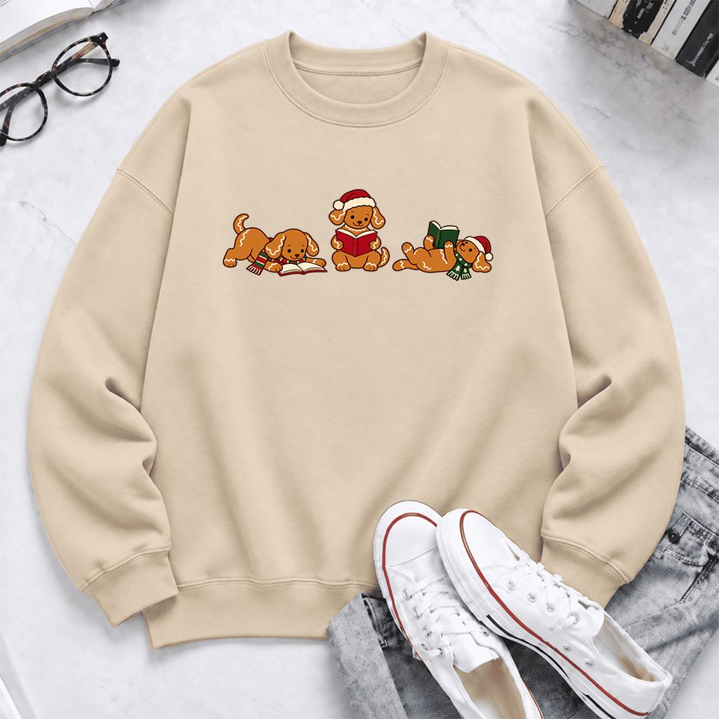 Golden Retriever Gingerbread Trio Softstyle Sweatshirt | Christmas Reader Gift Sand
