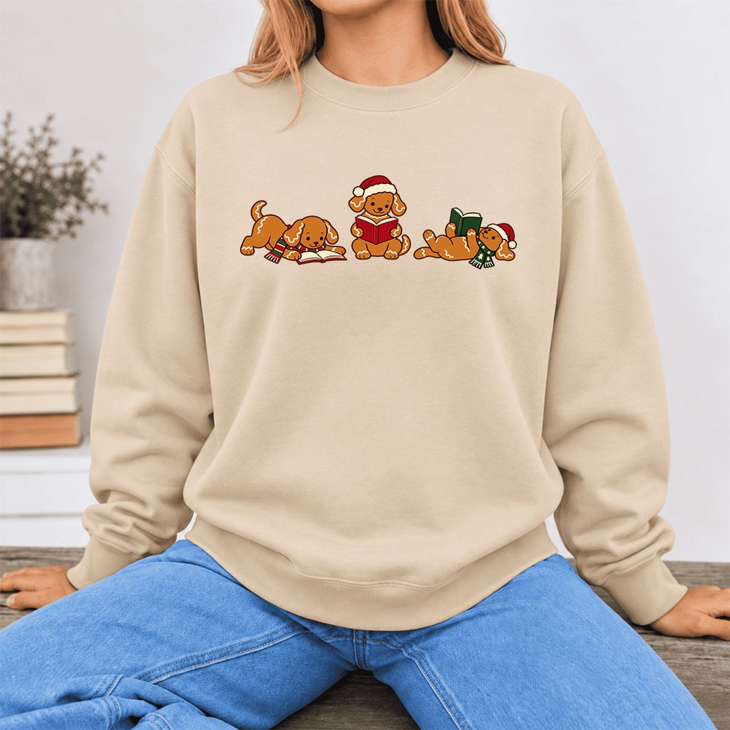 Golden Retriever Gingerbread Trio Softstyle Sweatshirt | Christmas Reader Gift Sand
