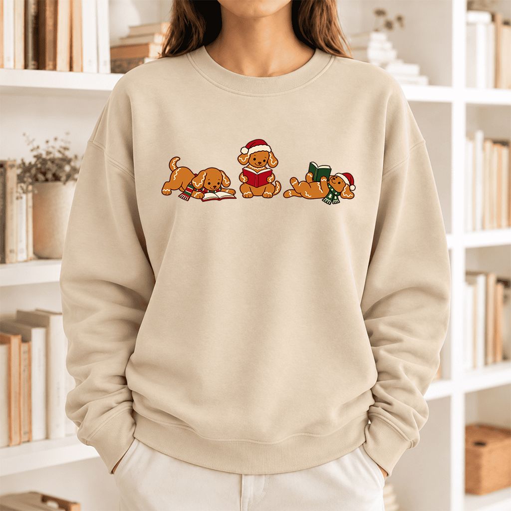 Golden Retriever Gingerbread Trio Softstyle Sweatshirt | Christmas Reader Gift Sand