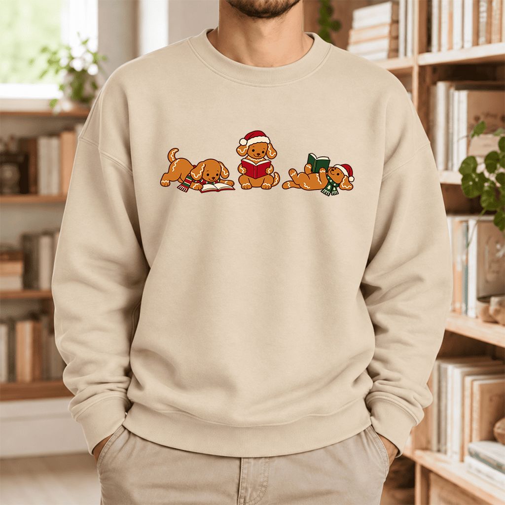 Golden Retriever Gingerbread Trio Softstyle Sweatshirt | Christmas Reader Gift Sand