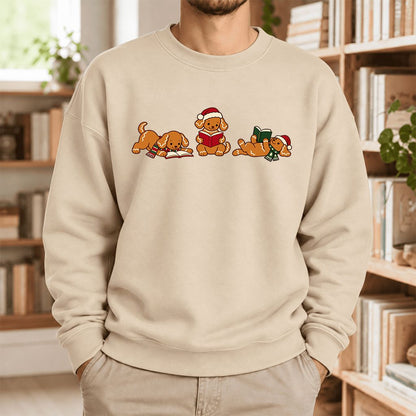 Golden Retriever Gingerbread Trio Softstyle Sweatshirt | Christmas Reader Gift Sand