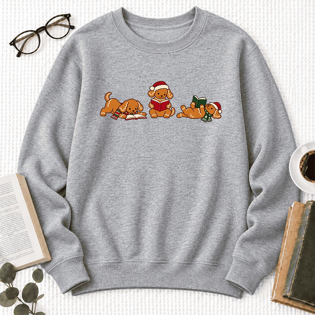 Golden Retriever Gingerbread Trio Softstyle Sweatshirt | Christmas Reader Gift Sport Grey