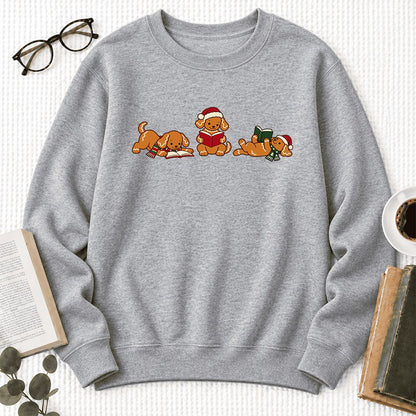 Golden Retriever Gingerbread Trio Softstyle Sweatshirt | Christmas Reader Gift Sport Grey