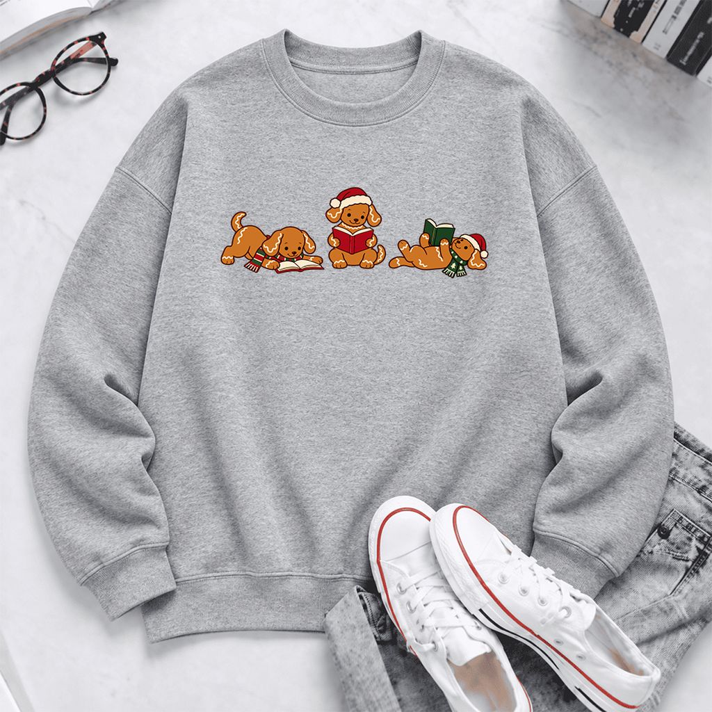 Golden Retriever Gingerbread Trio Softstyle Sweatshirt | Christmas Reader Gift Sport Grey